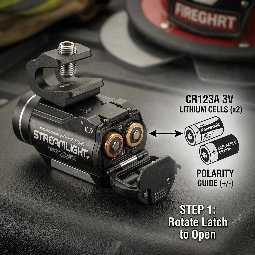 Streamlight Vantage helmet light with CR123A lithium batteries