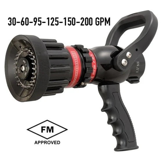 Fire Hose Nozzles Direct Nozzles Fire_Safety_USA 1-1/2" or 2-1/2" Wide-Range Selectable Gallonage Nozzle (30-60-95-125-150-200 GPM)