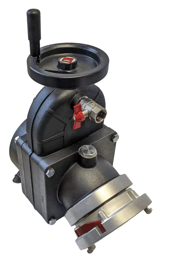 Harrington Gate Valve Fire_Safety_USA 25° Elbow 6” Gate Valve (Storz x NH Female Swivel Rocker Lug)