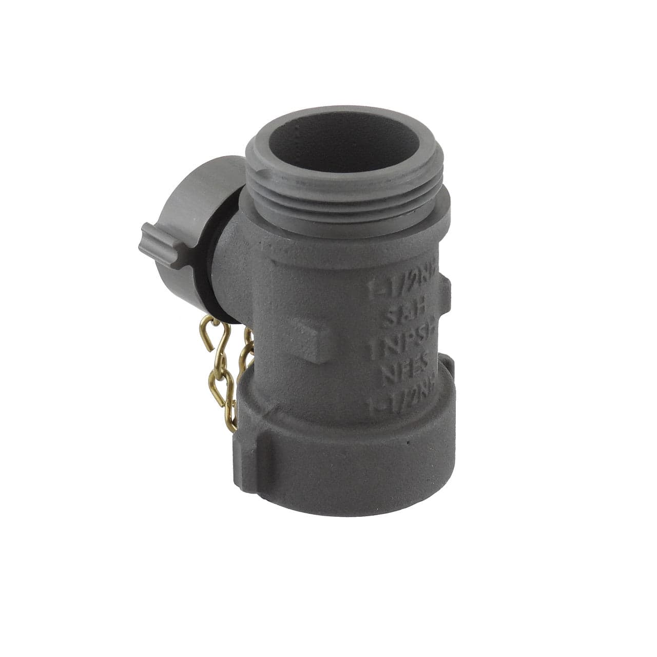 C & S Supply Plain Hose T Fire_Safety_USA C & S Supply Forestry Plain Hose T with Cap and Chain 1.5" NST x 1.5" NST x 1" NPSH