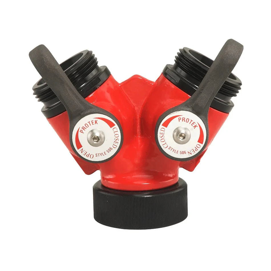 Fire Hose Nozzles Direct Monitors Fire_Safety_USA Forestry Wye Valve (1) 1-1/2" Female Inlet x (2) 1" Male Outlets