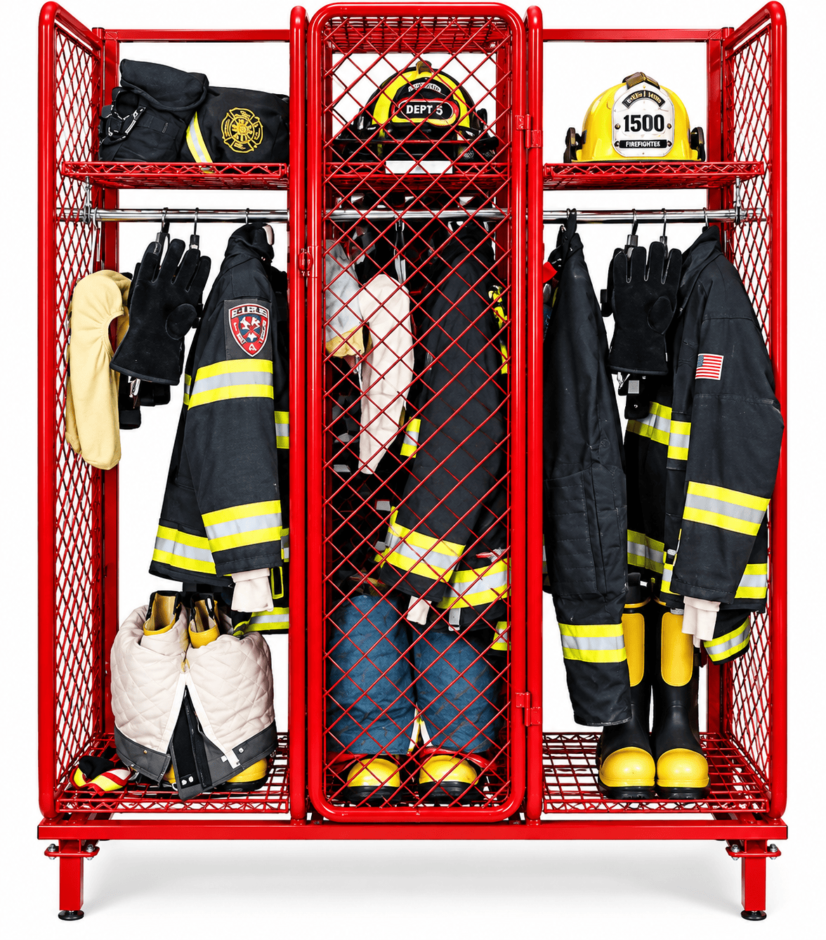 Ready Rack Gear Storage Fire_Safety_USA Freestanding Red Rack 24" Wide Double Sided