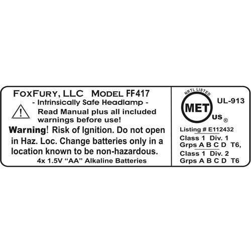 FoxFury Headlamps Fire_Safety_USA Performance Intrinsic Tasker LED Helmet Light