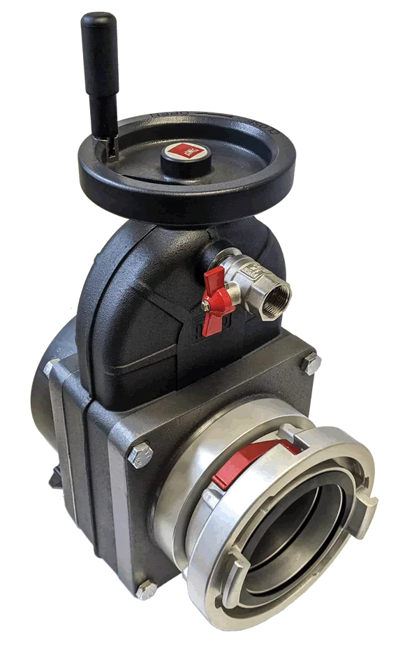 Harrington Gate Valve Fire_Safety_USA Super Flow Straight 6” Gate Valve (Storz x NH Female Swivel Rocker Lug)