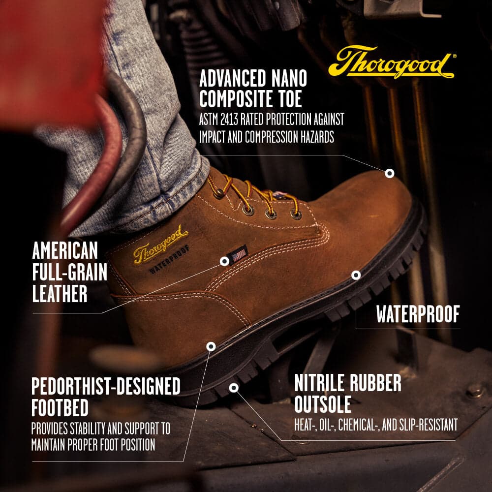 Thorogood Uniform Boots Fire_Safety_USA Thorogood Genesis Series 6″ Chestnut Nano Safety Toe Waterproof - Men's