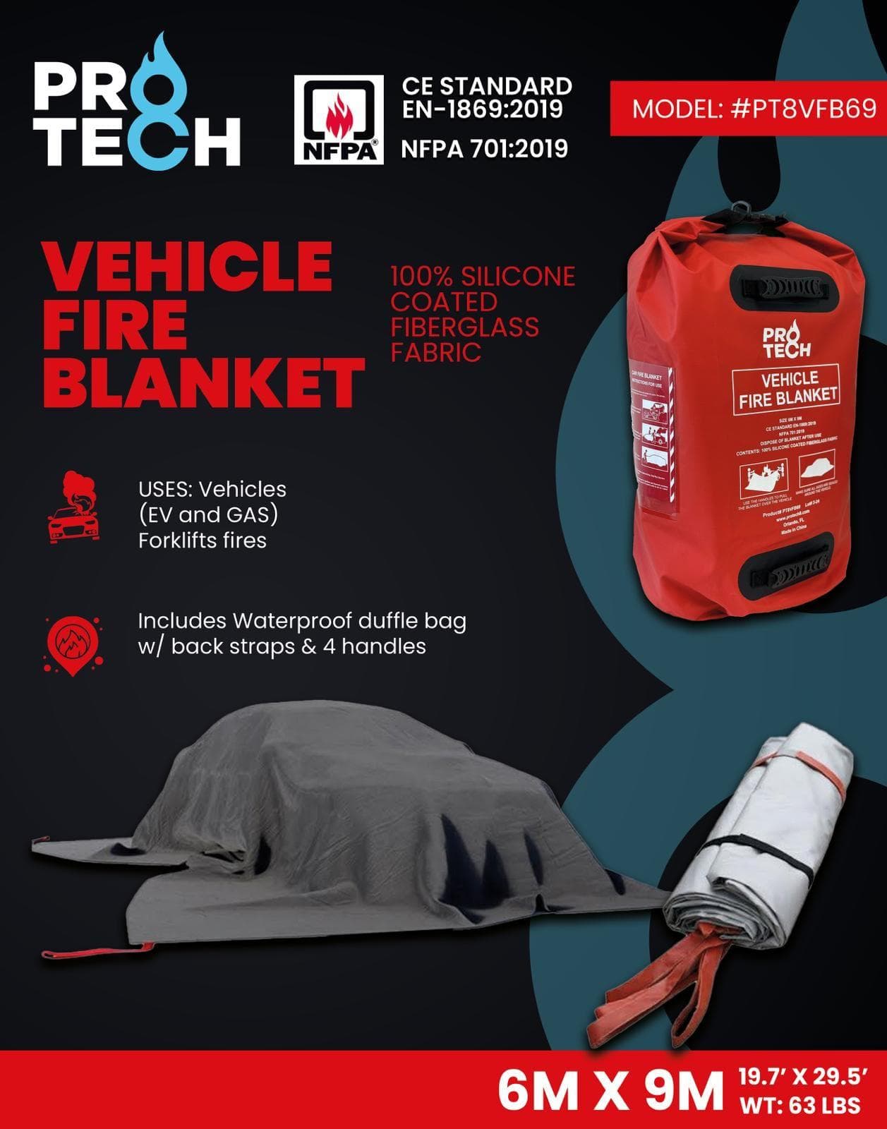 TechTrade LLC Fire Blankets Fire_Safety_USA Vehicle Fire Blanket Used for Extinguishing EV and Gas Vehicle Fires