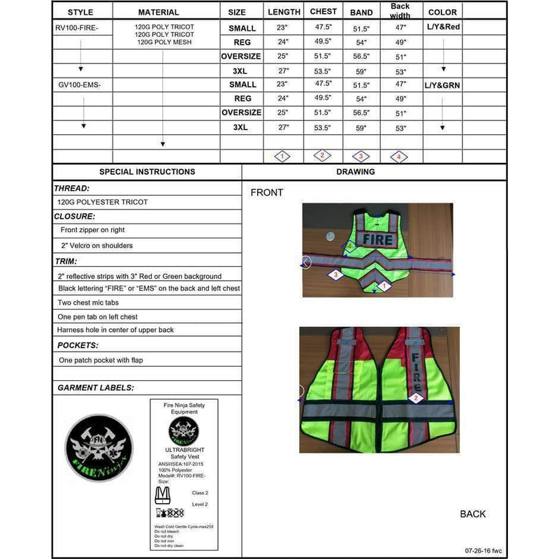 Fire Ninja Safety Vests Fire_Safety_USA Fire Ninja Safety Vest Green / Blue EMS