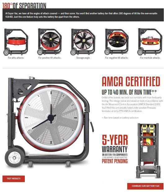 Super Vac Fans & Blowers Fire_Safety_USA Super Vac 18" PPV FAN - Dewalt Batteries, Chargers and Shore Power